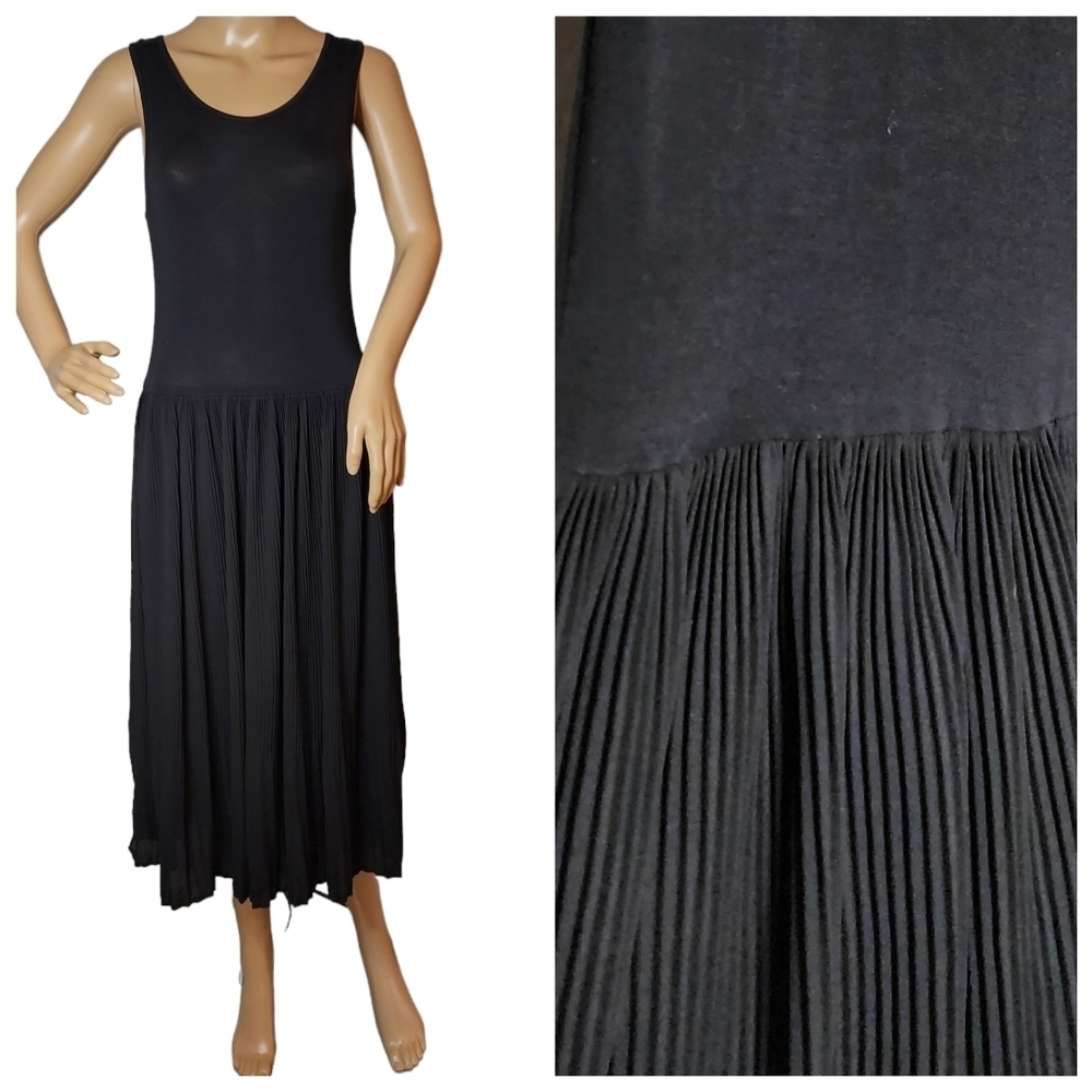 All:Row black accordion pleated jersey stretch midi dress.  Size small.